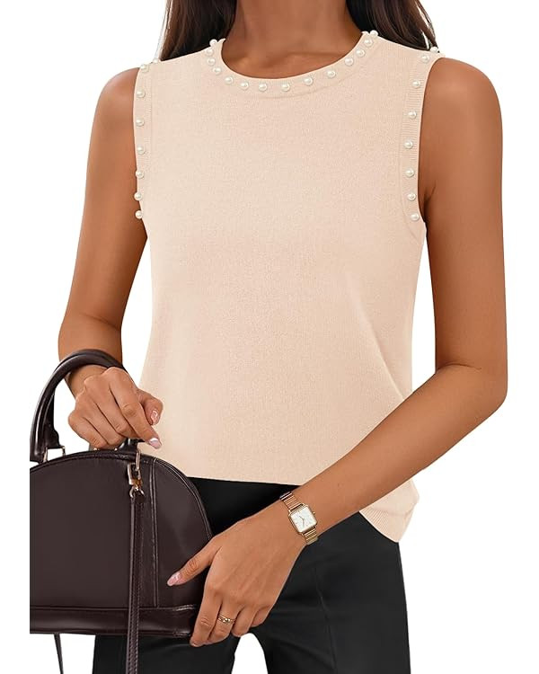 MEROKEETY Women's 2025 Sleeveless Sweater Vest Summer Knit Tank Tops Dressy Casual Crewneck Pearl... | Amazon (US)