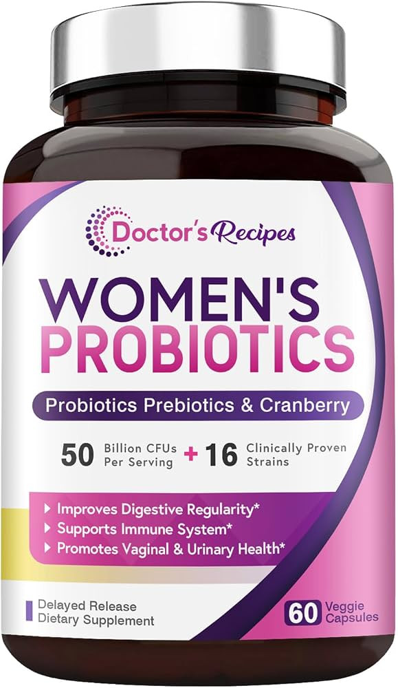 Doctor's Recipes Women’s Probiotic, 60 Caps 50 Billion CFU 16 Strains, with Organic Cranberry, ... | Amazon (US)