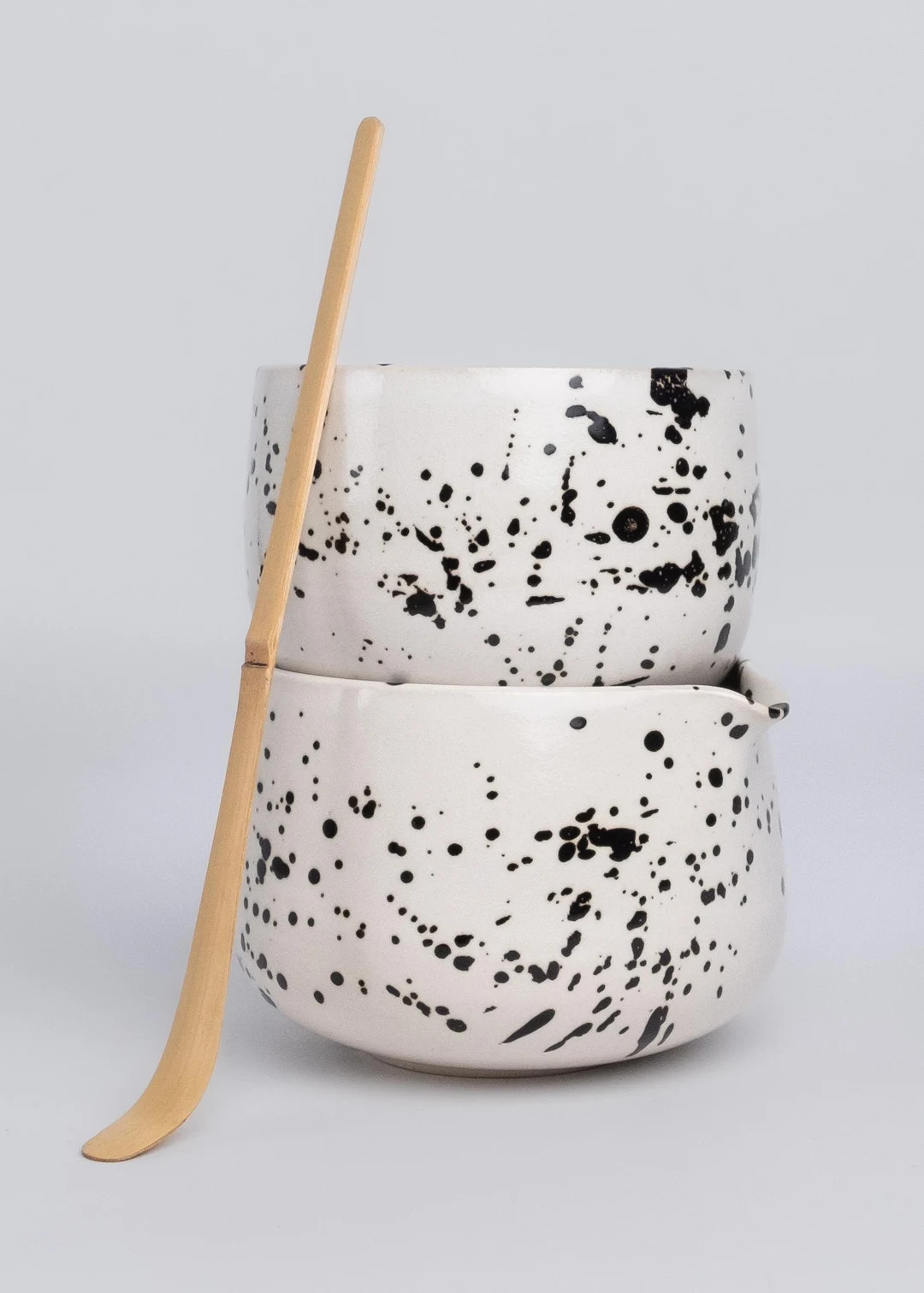 Black & White Matcha Bowl, Ceramic Black Splatter Matcha Set, Handmade Matcha Cup, Matcha Bowl wi... | Etsy (US)