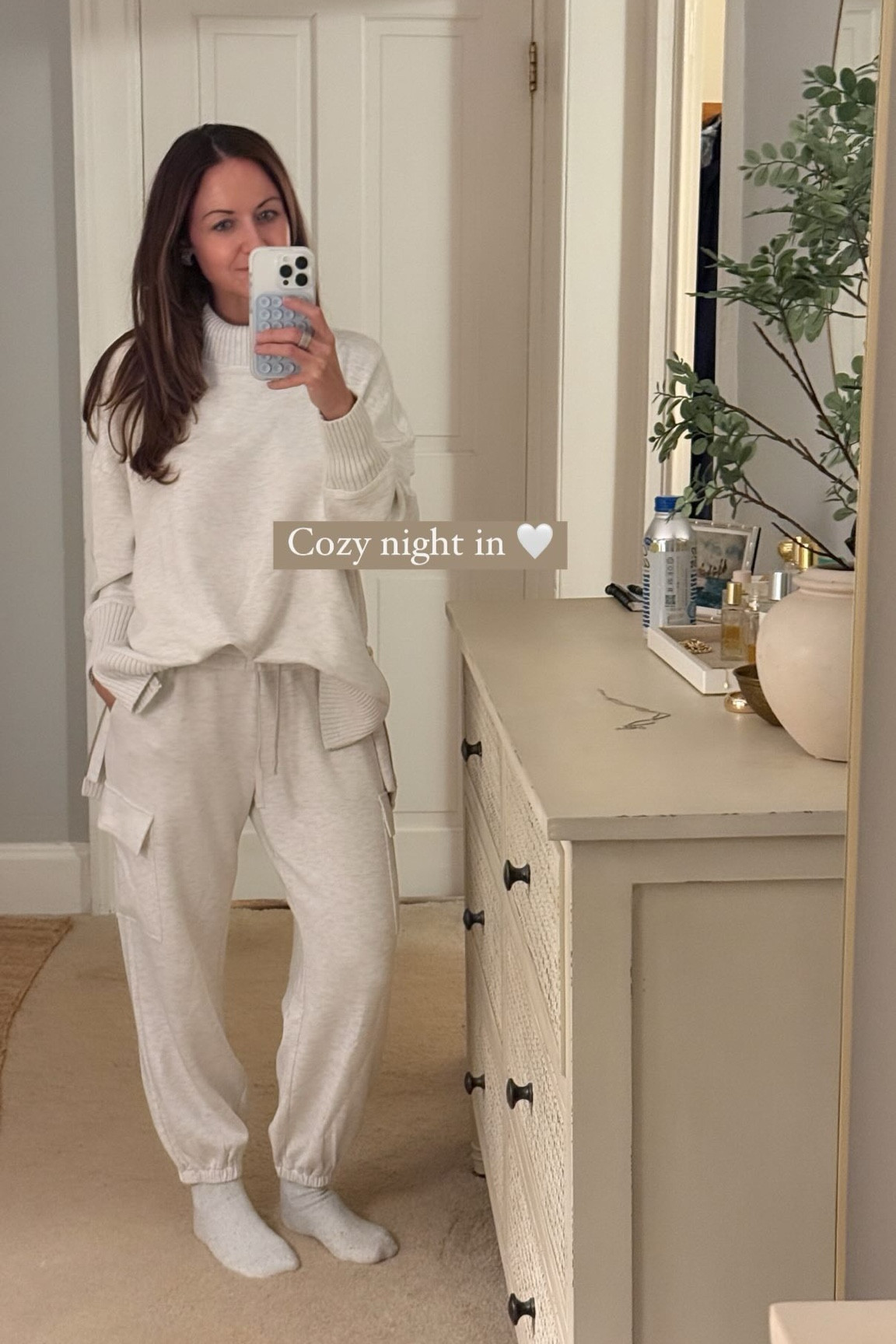 Cozy night in 🤍 this set is the softest, coziest thing I own 
