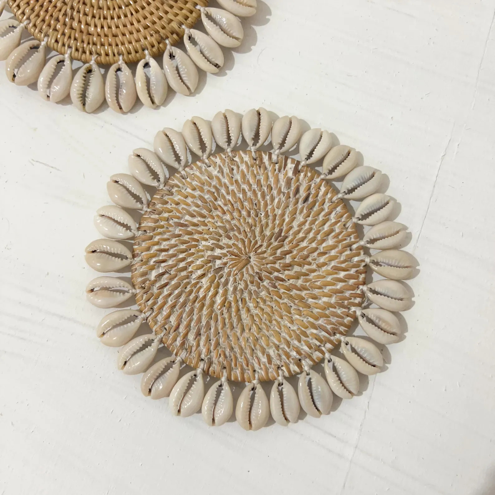 Rattan Coaster With Cowrie Shells, Round Coaster, Wicker Coffe Coaster, Handmade Coaster, Coaster... | Etsy (US)