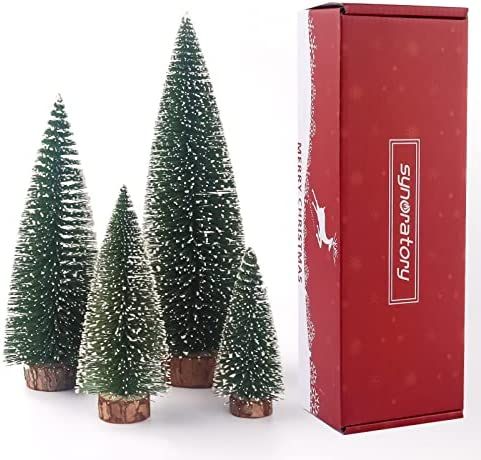 Small Christmas Tree,Mini Christmas Tree, Mini Pine Tree, Bottle Brush Fake Trees with Wooden Bas... | Amazon (US)