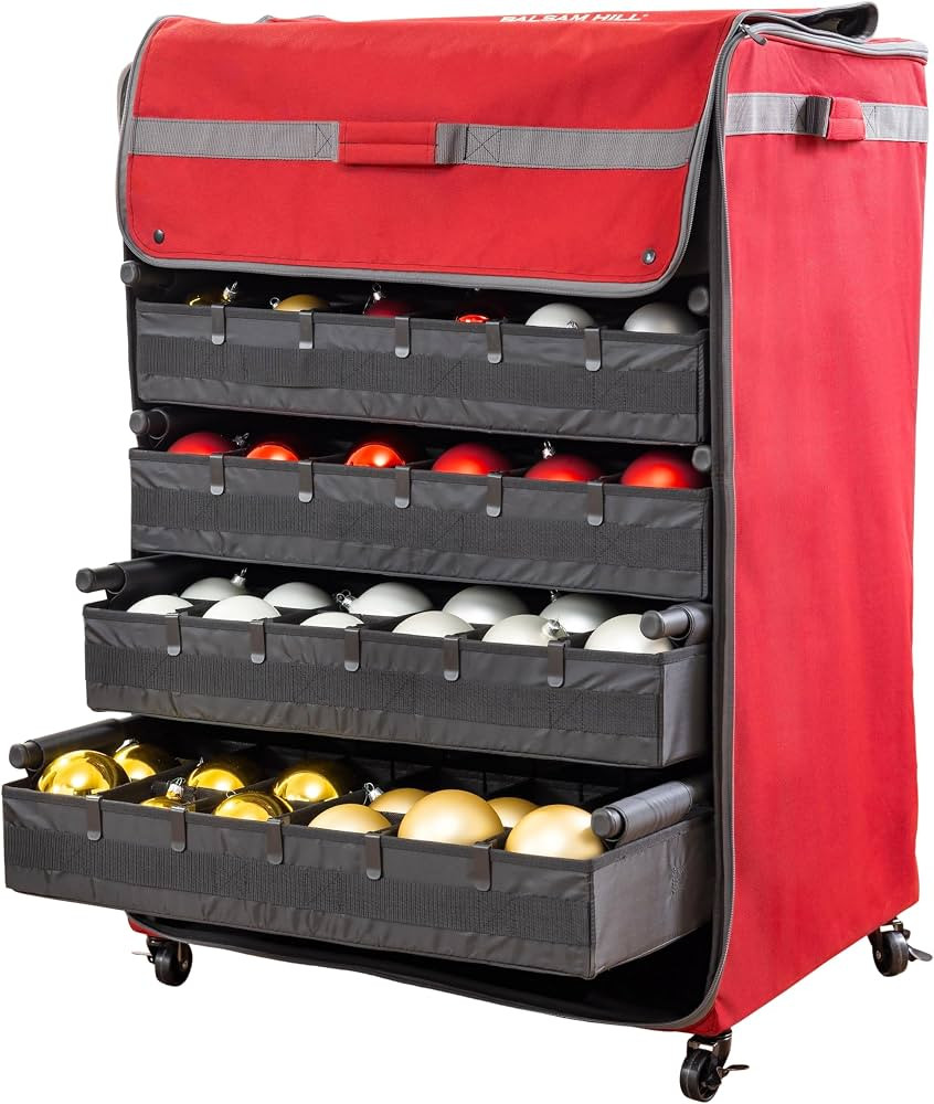 Balsam Hill Deluxe Rolling Ornament Chest - 150pc Christmas Decoration Storage with Dividers & Tr... | Amazon (US)