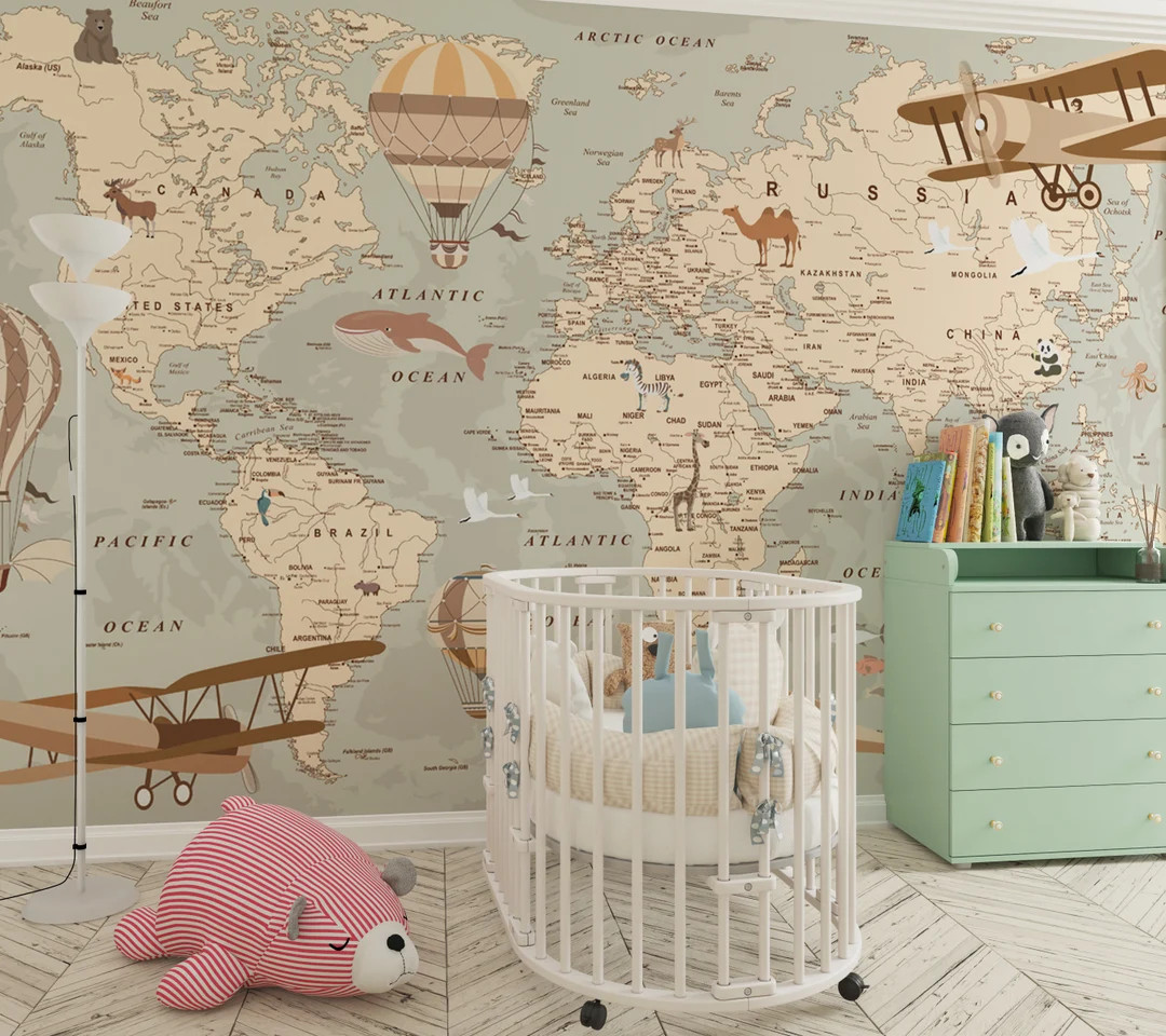 Educational Detailed World Map Wallpaper for Kids, Customized Kids World Map Wallpaper, Kids Room... | Etsy (CAD)