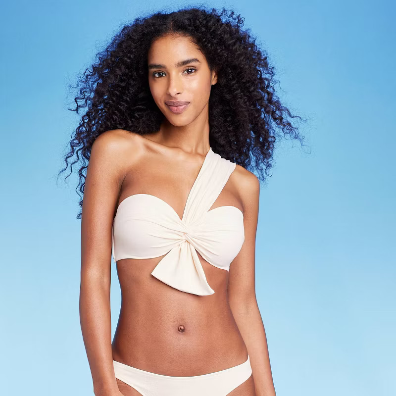 Women's Lightly Lined One Shoulder Twist-Front Bow Tail Bikini Top - Shade & Shore™ | Target