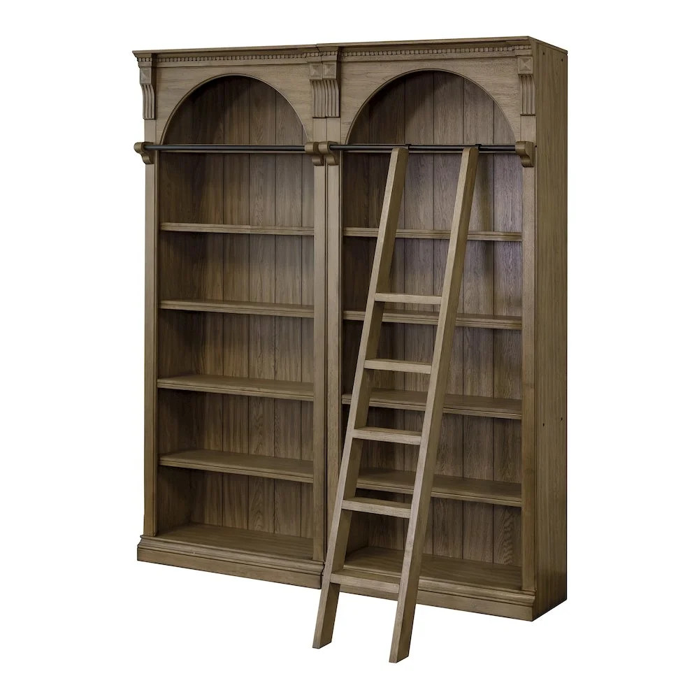 Traditional 8' Tall Wood Bookcase Wall With Ladder Office Storage Brown | Walmart (US)