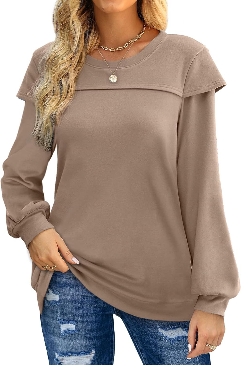 FAPPAREL Sweatshirts for Women Crewneck Cozy Sweaters Long Sleeve Tunic Tops | Amazon (US)