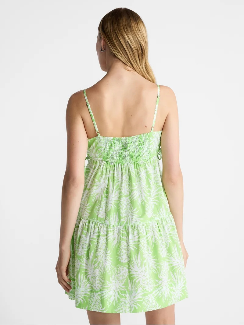 Free Assembly Women's Tiered Sleeveless Cotton Mini Dress with Side Ties, Sizes XS-XXL | Walmart (US)