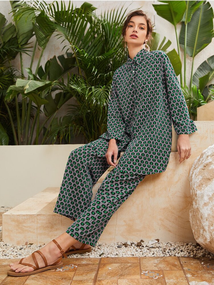 SHEIN Mulvari Botões na frente Geométrico ocasional Roupa de 2pçs
       
              
     ... | SHEIN