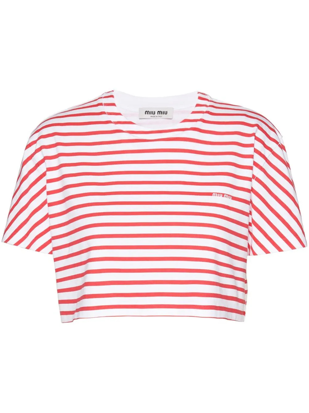 Miu Miu logo-print Striped Cropped T-shirt - Farfetch | Farfetch Global