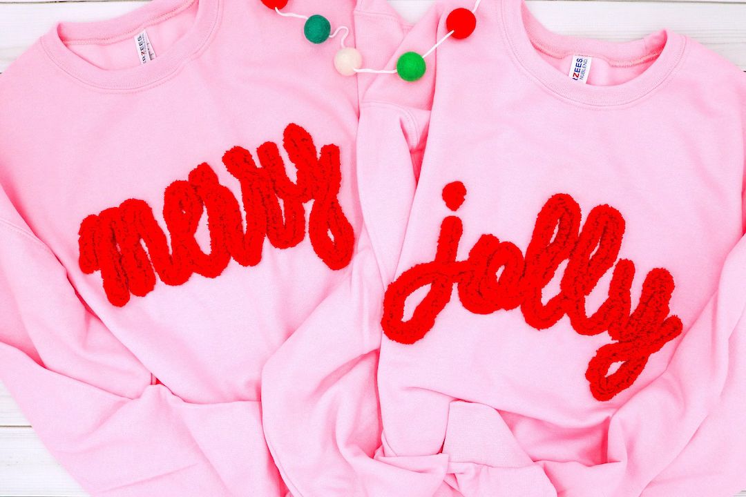 ADULT Merry Sweatshirt With Chunky Chenille Yarn Customizable - Etsy | Etsy (US)
