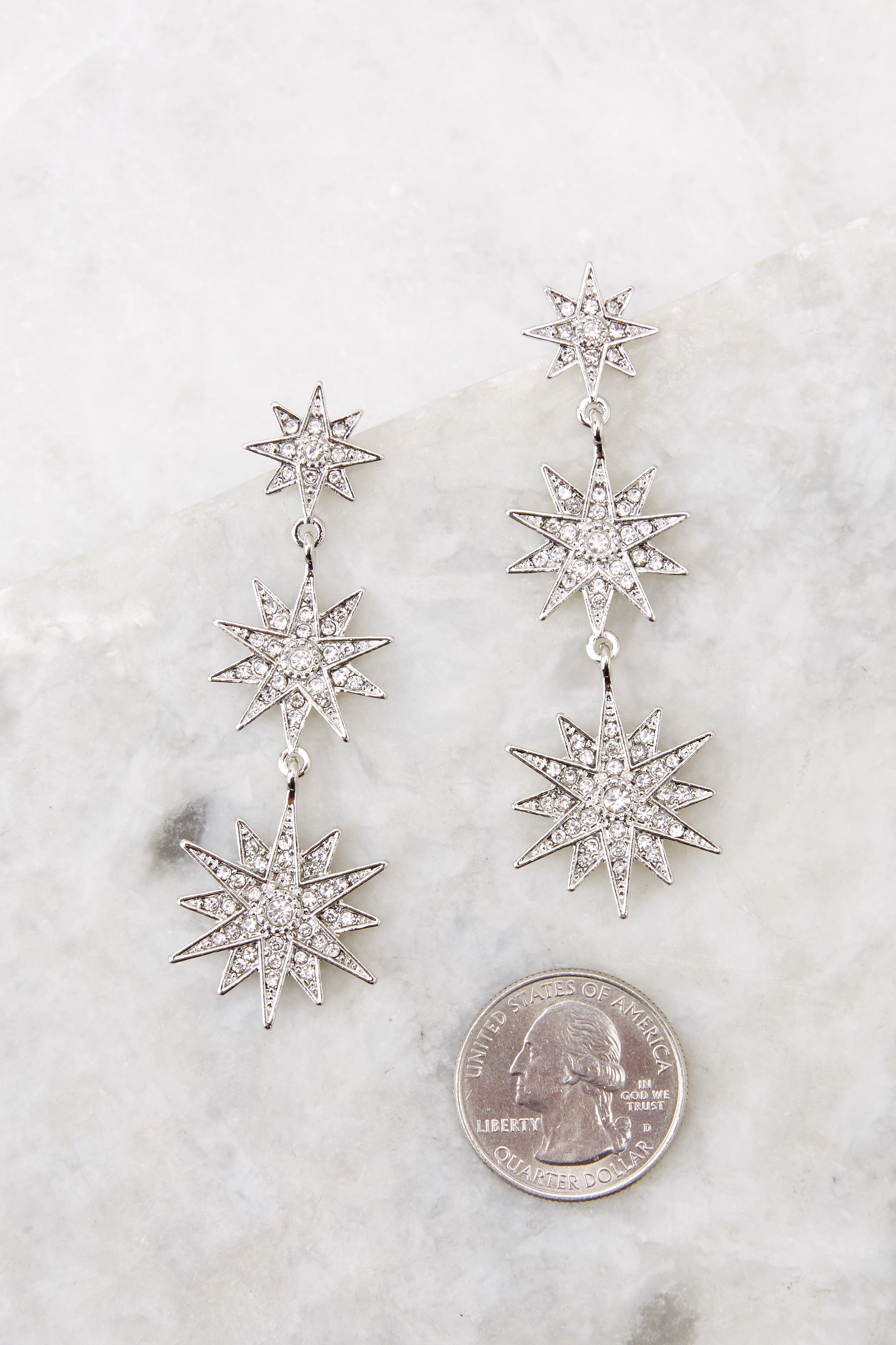 Star Bright Silver Earrings | Red Dress 