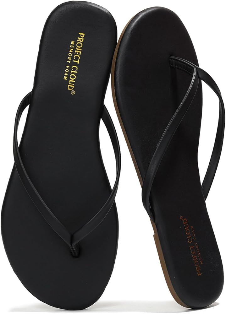 Project Cloud Flip flops for Women - Memory Foam Flats Slippers for Women 2025 - Vegan Leather Wo... | Amazon (US)