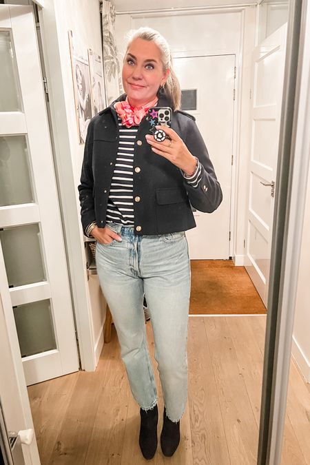 Ootd - Monday. 
Straight jeans and military inspired jacket Zara. Navy suede booties, old Ann Rocks, Breton striped shirt. 



#LTKover40 #LTKeurope #LTKworkwear