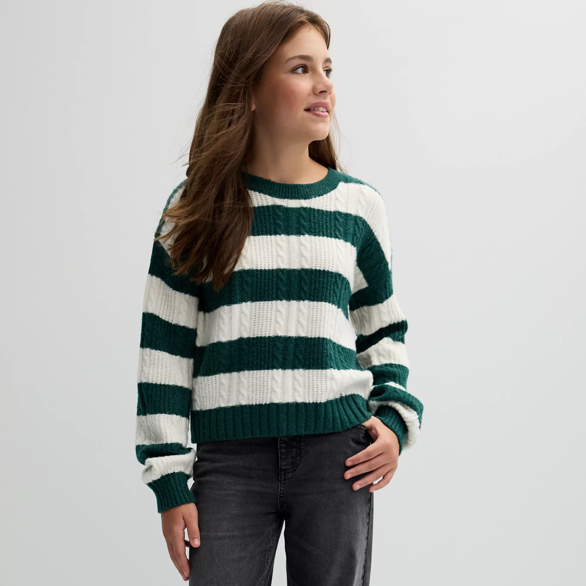 Girls 6-20 SO® Long Sleeve Cable Crewneck Pullover in Regular & Plus Size | Kohl's