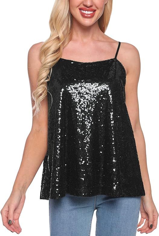 Women's Sequined Vest Shining Glitter Camisole Shimmer Sequin Tank Tops | Amazon (US)