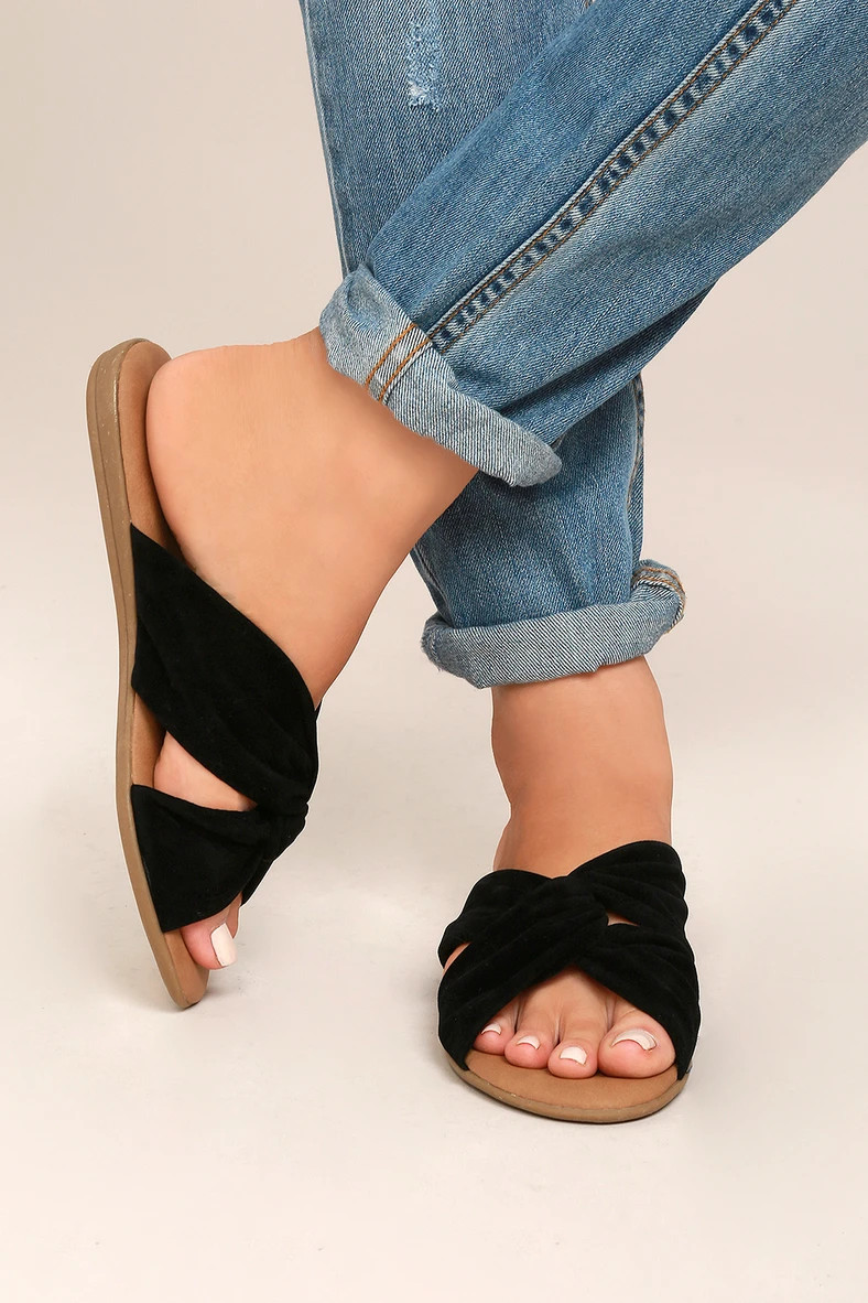 Santana Black Suede Slide Sandals | Lulus (US)