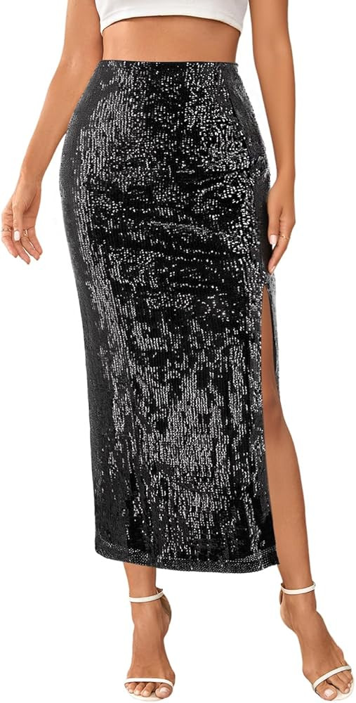 TYNORA Women's Shiny Sequin High Waisted Maxi Skirts Bodycon Long Mermaid Skirt Formal Skirts Dan... | Amazon (US)