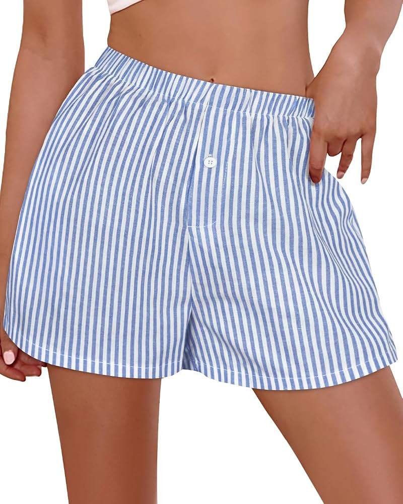 Boxer Shorts for Women Summer Gingham Pajama 2026 Summer Casual Plaid Shorts Y2K Beach Bottoms wi... | Amazon (US)
