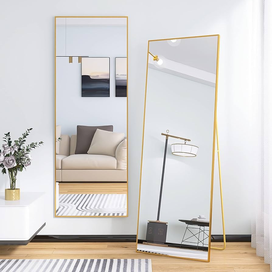 Beauty4U 65" x 24" Full Length Mirror with Stand, Gold Wall Mounting Full Body Mirror, Metal Fram... | Amazon (US)