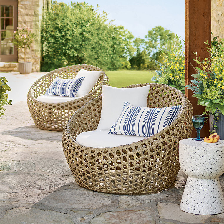 Mason Wicker Outdoor Cocoon Chair, Set Of Two - Natural White - Grandin Road | Grandin Road
