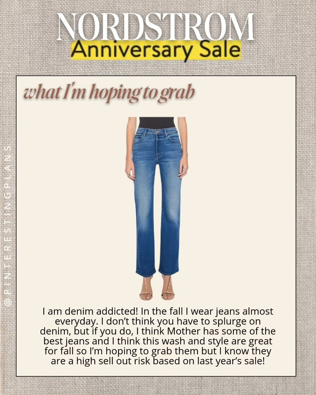 I am denim addicted! In the fall I wear jeans almost everyday. I don’t think you have to splurge on denim, but if you do, I think Mother has some of the best jeans and I think this wash and style are great for fall so I’m hoping to grab them but I know they are a high sell out risk based on last year’s Nordstrom Anniversary Sale!

#LTKootd #LTKSeasonal #LTKSaleAlert