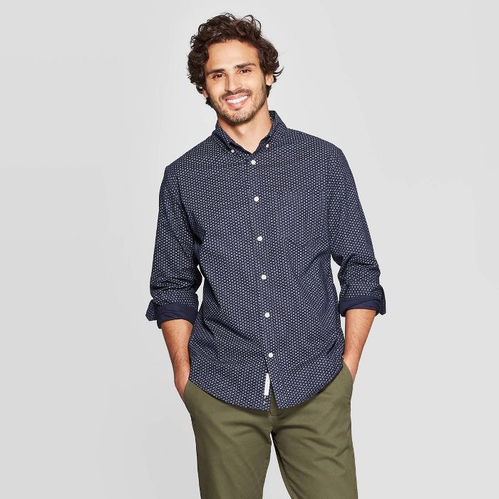 Men's Standard Fit Floral Print Long Sleeve Northrop Poplin Button-Down Shirt - Goodfellow & Co... | Target