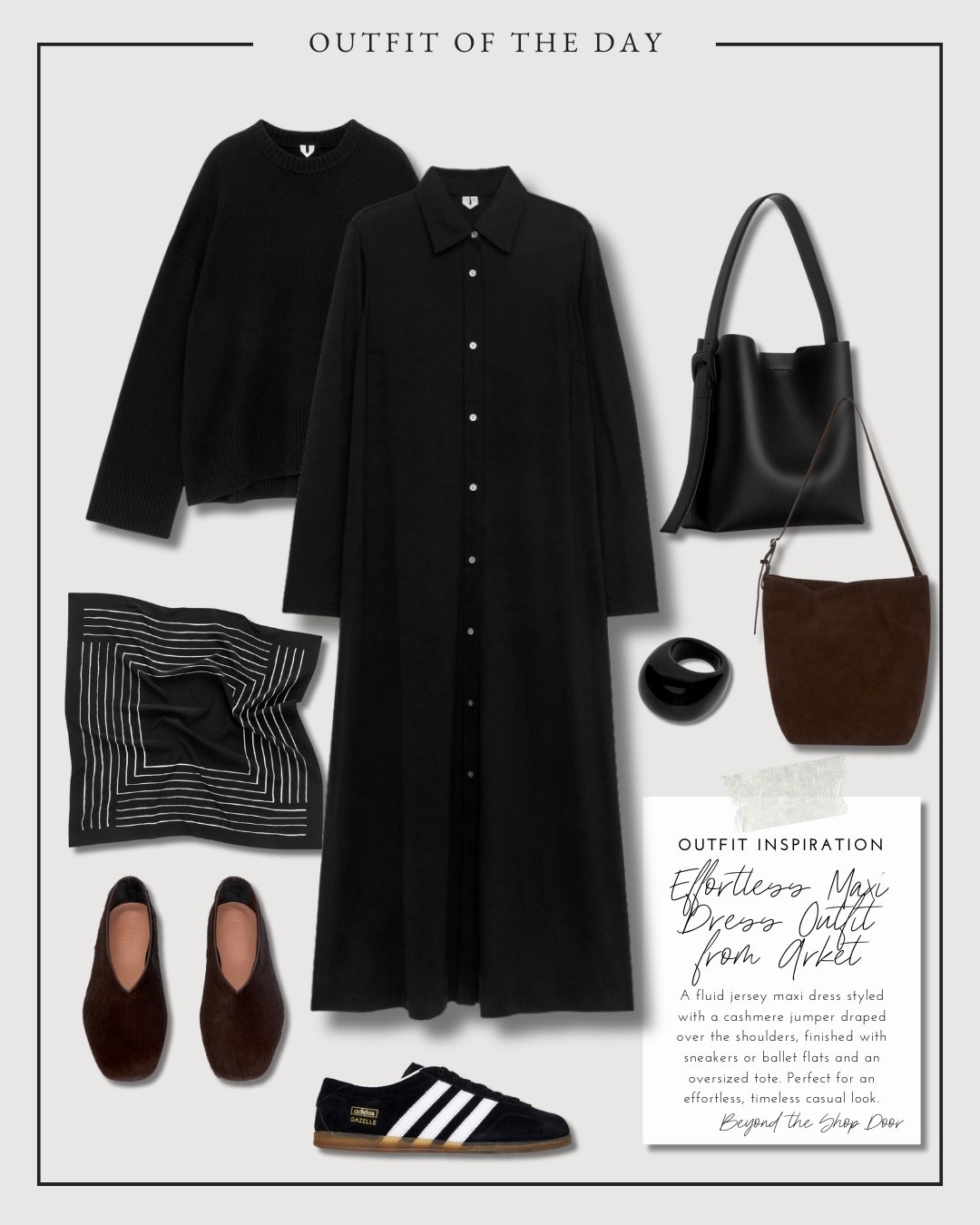 Effortless Maxi Dress Outfit from Arket - Outfit Inspiration 

Outfit of the Day Edit

A fluid jersey maxi dress styled with a cashmere jumper draped over the shoulders, finished with sneakers or ballet flats and an oversized tote. 

Perfect for an effortless, timeless casual look.

A quick curated collection of items I’d add to my cart at Arket.

#LTKItBag #LTKStyleTip #LTKShoeCrush