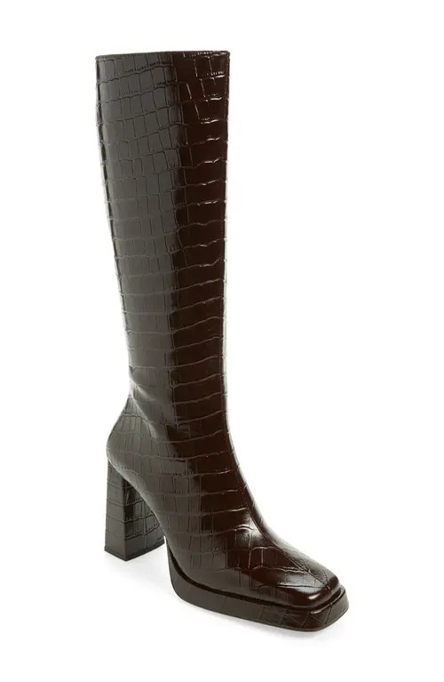 Jeffrey Campbell Maximal Knee High Boot in Brown Croco at Nordstrom, Size 7.5 | Nordstrom