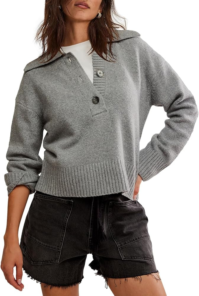 LAMISSCHE Womens Fall Sweaters Oversized Cozy Sweater Long Sleeve Button Up Sweater Collared Knit... | Amazon (US)