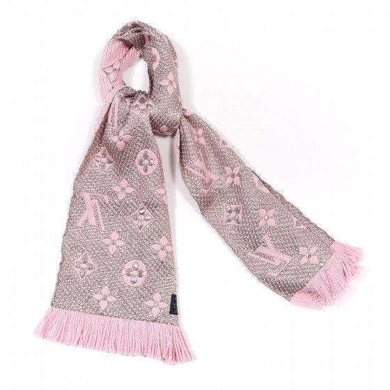 LOUIS VUITTON Wool Silk Logomania Shine Scarf Pink | Fashionphile