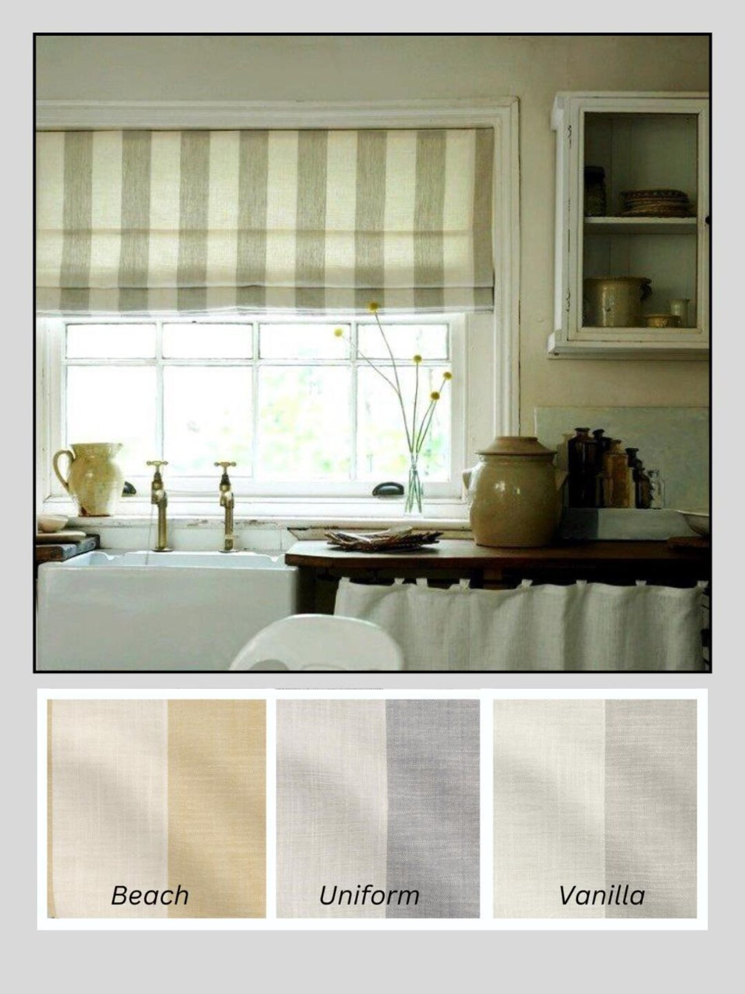 Striped Roman Shade | 100% Linen | Blinds | Window Shades | Exclusive | Contemporary | Cotton | H... | Etsy (US)