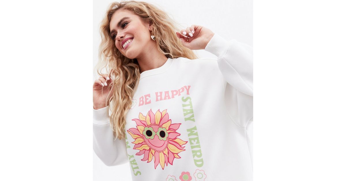 Be Happy Stay Weird White Sunflower Logo Sweatshirt
						
						Add to Saved Items
						Remove ... | New Look (UK)