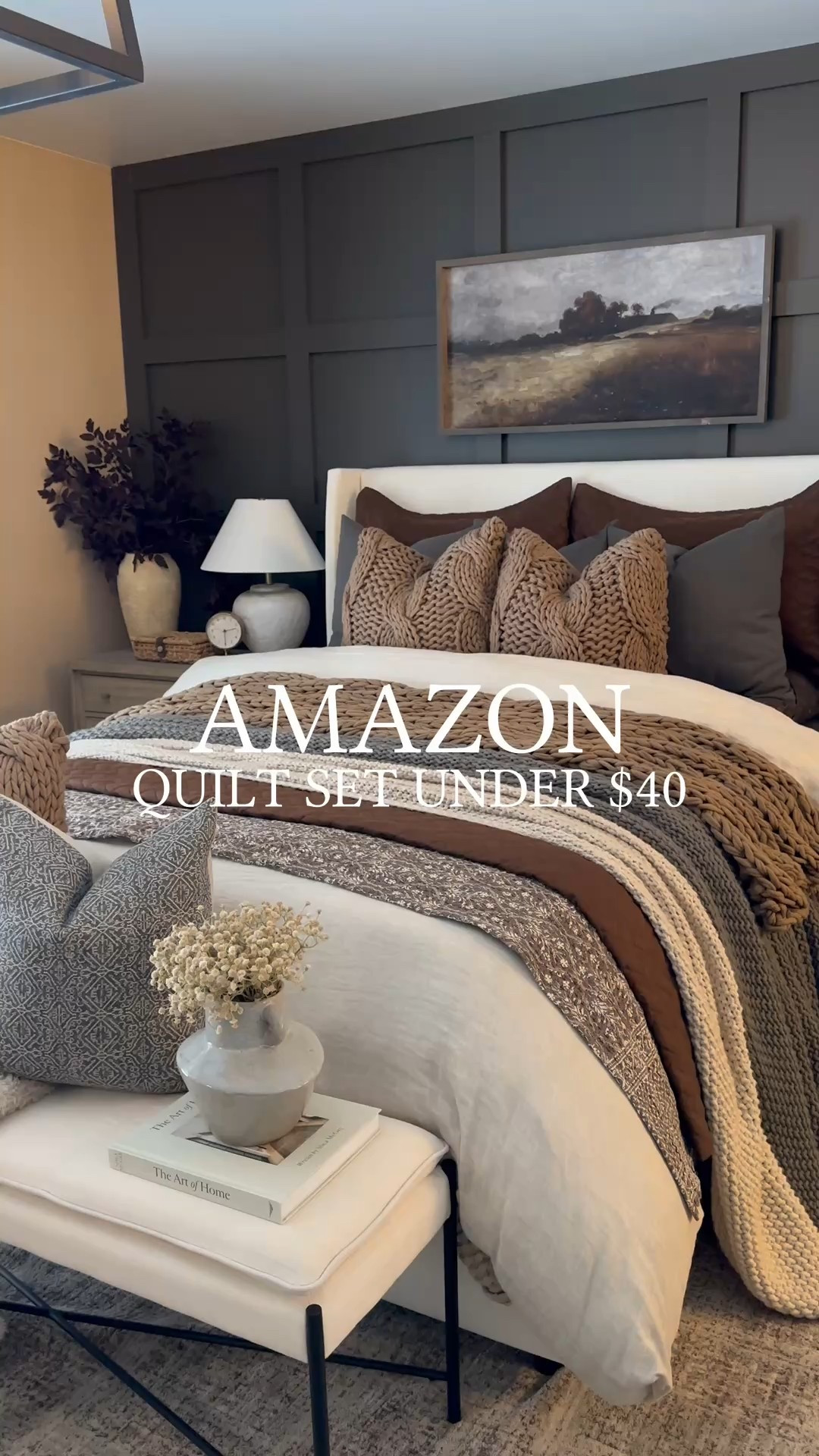 Amazon Quilt Set On Sale. Follow @farmtotablecreations on Instagram for more inspiration.

This best selling cozy quilt set is on sale. It’s such a great buy and wonderful quality. Color shown is 15-Brown.

So many other items shown are also on sale. From my duvet inserts, to my 3 drawer nightstands, including my linen bench down to my cozy Loloi rug.

For Reference:
Wall Colors are Urbane Bronze & Beach House both by Sherwin Williams. 
Queen Bed is Zuma White 
Queen Quilt Set Color 15- Brown
Artwork 20x40 Briarsmoke Stain
Two Duvets used inside Duvet Cover
Four Stems in Vase

Master Bedroom Decor | Cozy Bedroom | Amazon Home| Loloi Rugs | bedroom | master bedroom | faux stems | home decor finds | neutral decor | living room decor | cozy home | affordable decor |  home decor | home inspiration | moody stems | cozy moody home | moody decor | neutral home | earthy neutrals | bedroom style | bedroom makeover 


#LTKSaleAlert #LTKHome #LTKFindsUnder50
