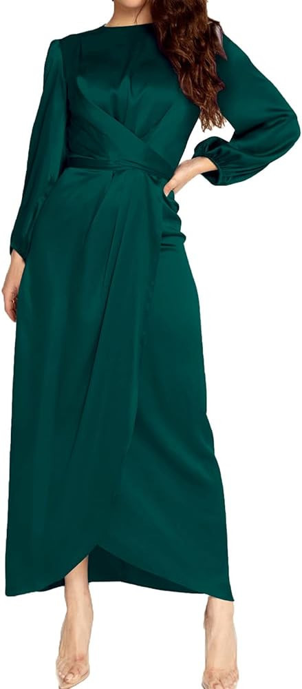 PINUPART Women's Elegant Long Sleeve Maxi Dress Green Formal Dress Green Cocktail Dress Outfit Ideas | Amazon (US)