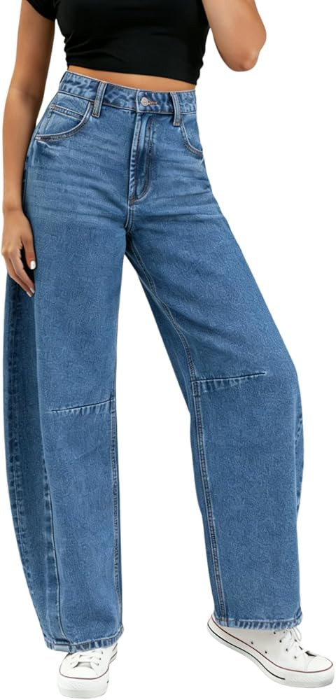 BlueMoment Barrel Jeans for Women High Waist Pants Trendy Baggy Wide Leg Y2k Vintage Denim Pants ... | Amazon (US)