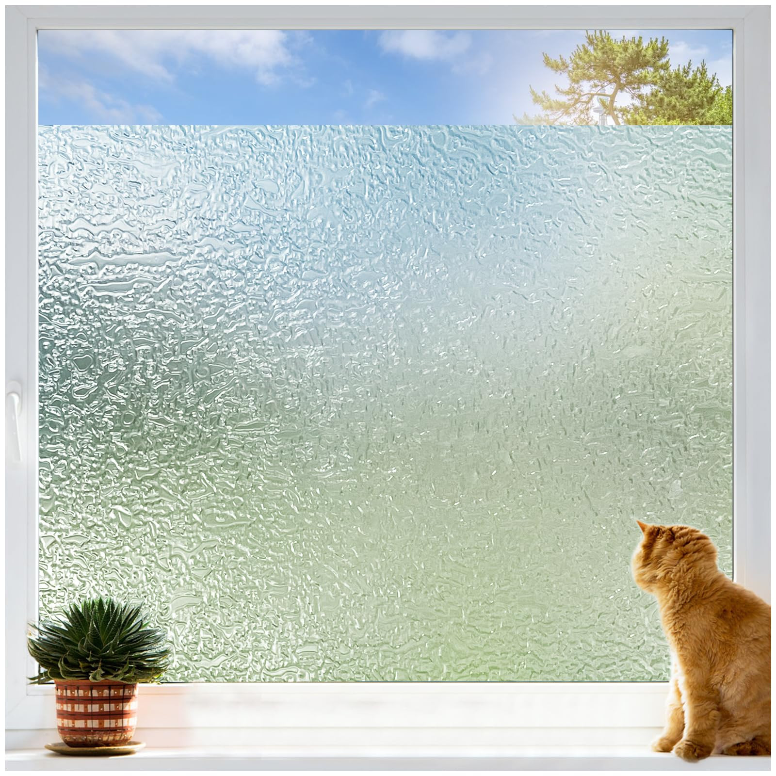 Coavas Window Privacy Film Decorative, Frosted Glass Window Film Non Adhesive, Static Cling, UV Blocking Window Clings for Home Office (Clear, 23.6 x 78.7 Inch) | Amazon (US)