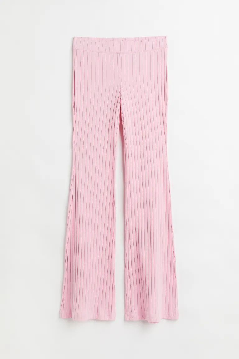 Fitted pants in ribbed, cotton-blend jersey. Covered elastic at waistband and flared hems. | H&M (US + CA)