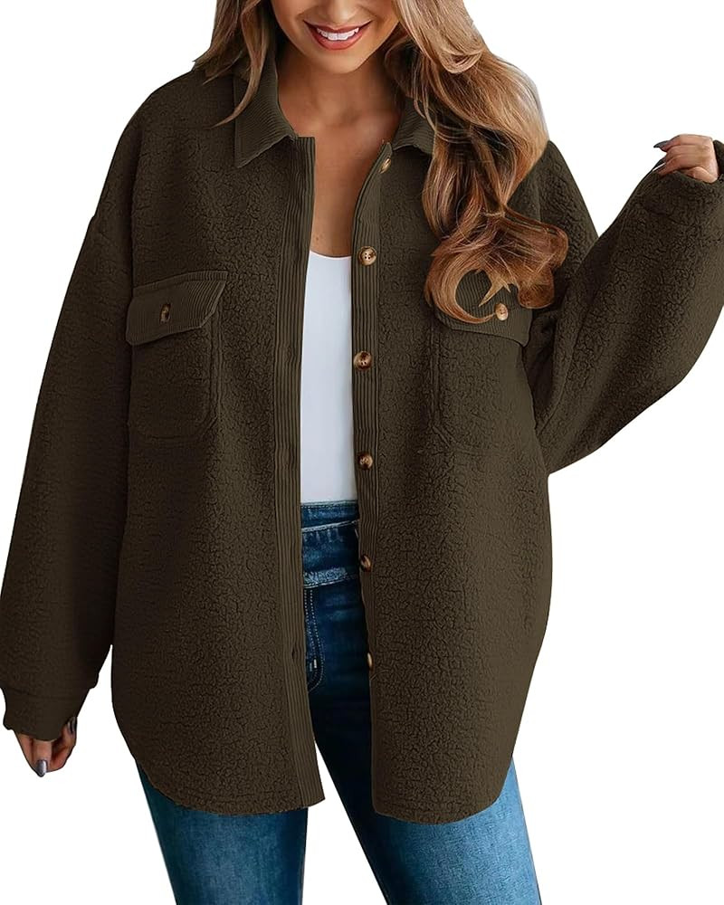 BTFBM Women's 2023 Fall Winter Button Down Shirts Sherpa Jacket Warm Long Sleeve Outerwear Faux F... | Amazon (US)
