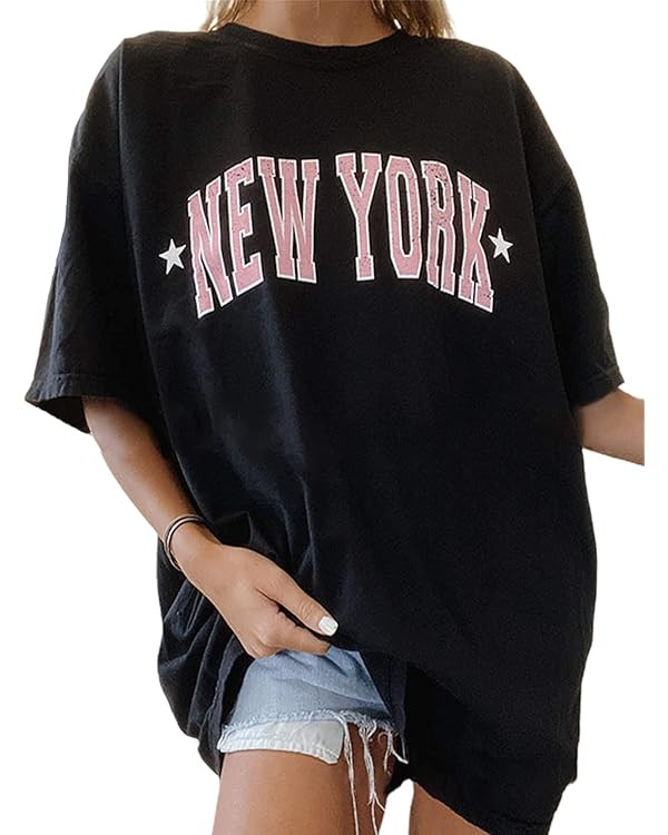 Remidoo Women's Casual Crewneck Short Sleeve Oversized T Shirt Rainbow Graphic Tees | Amazon (US)