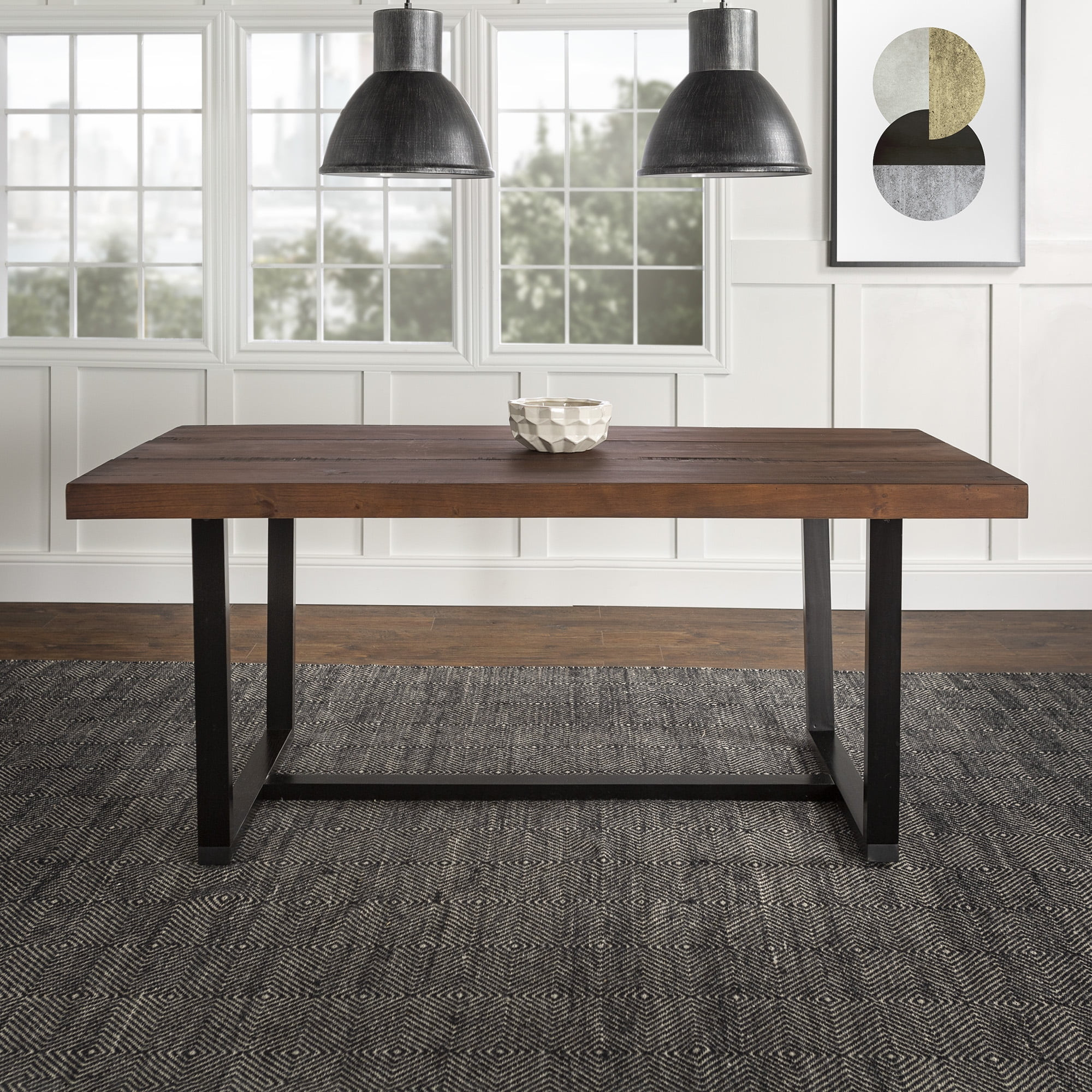 Woven Paths Rustic Farmhouse Solid Wood Dining Table, Mahogany | Walmart (US)