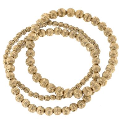 Iliana Ribbed Metal Ball Bead Stretch Bracelet Stack in Worn Gold - Set of 3 | CANVAS