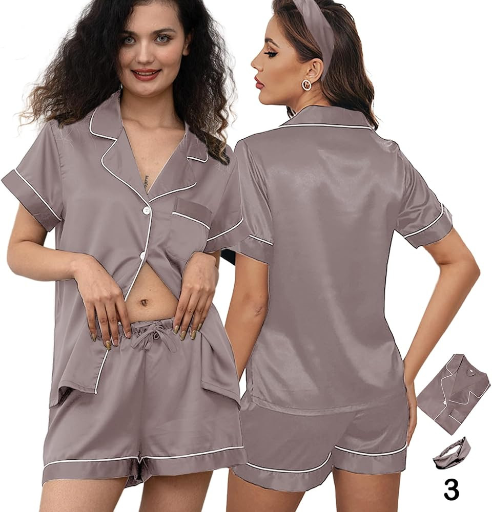 3Pcs Silk Pajamas XS-4XL Womens Satin Pajama Short Floral Sleepwear Bride Soft Pj Lounge Sets Pjs... | Amazon (US)