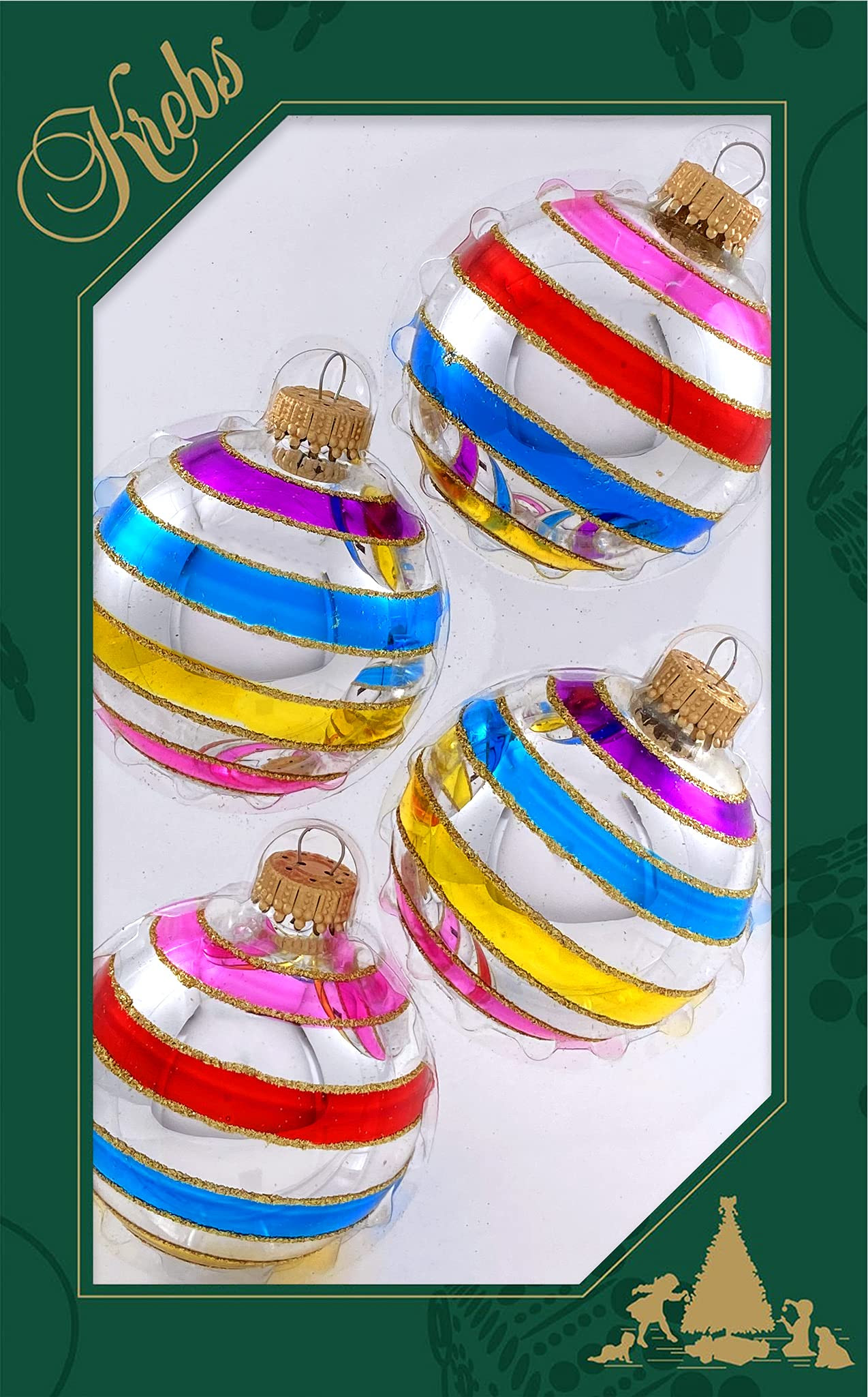 Glass Christmas Tree Ornaments - 67mm/2.63" [4 Pieces] Decorated Balls from Christmas by Krebs Se... | Walmart (US)