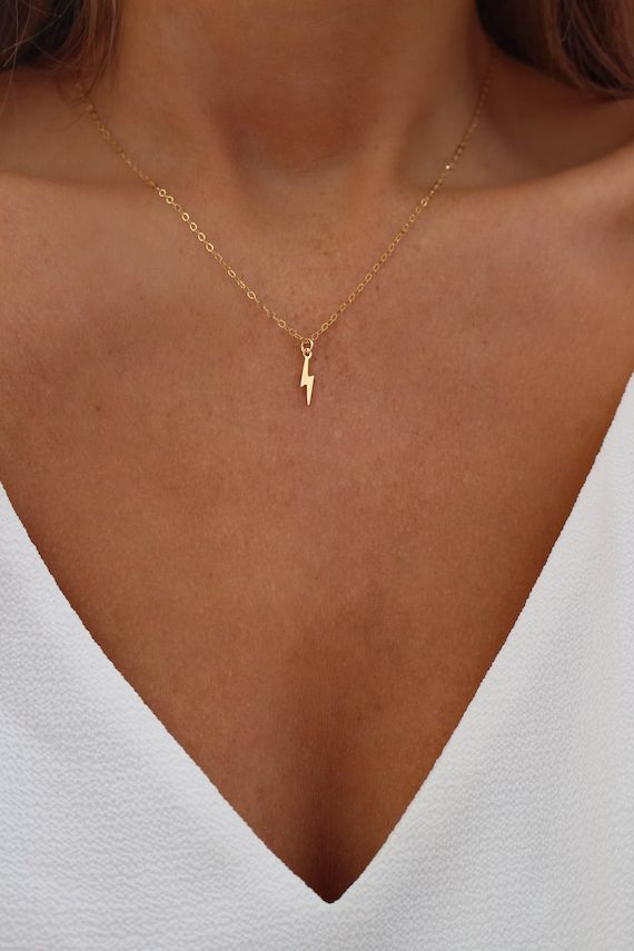 Gold Lightning Bolt Necklace  Dainty Gold Necklace  | Etsy | Etsy (US)