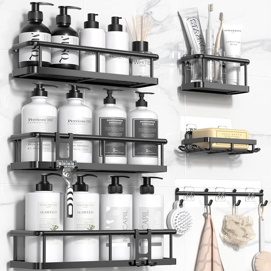 YASONIC Shower Caddy, 6 Pack Large Capacity shower Organizer with Soap Holder and 12 Hooks, Rustp... | Amazon (US)