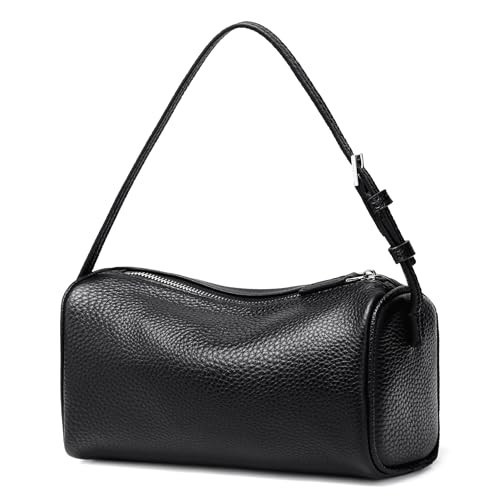 Sumrains Genuine Leather Crossbody Bag for Women: Small Barrel Purse for Ladies - Designer Hobo Bags Shouler Handbags (Black) | Amazon (US)