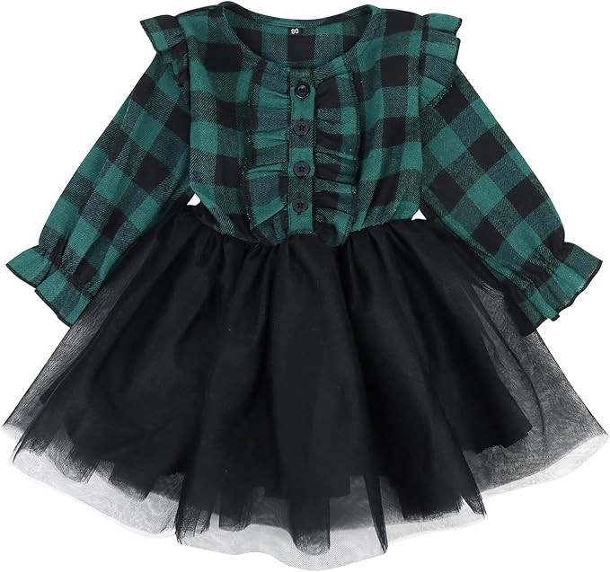 ROYLAMP Toddler Girls Plaid Christmas Dresses Ruffle Long Sleeve Button Black Mesh Skirt Outfits ... | Amazon (US)