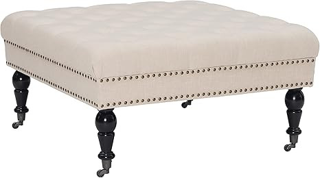 Linon Hattie Square Natural Tufted Ottoman, Brown | Amazon (US)
