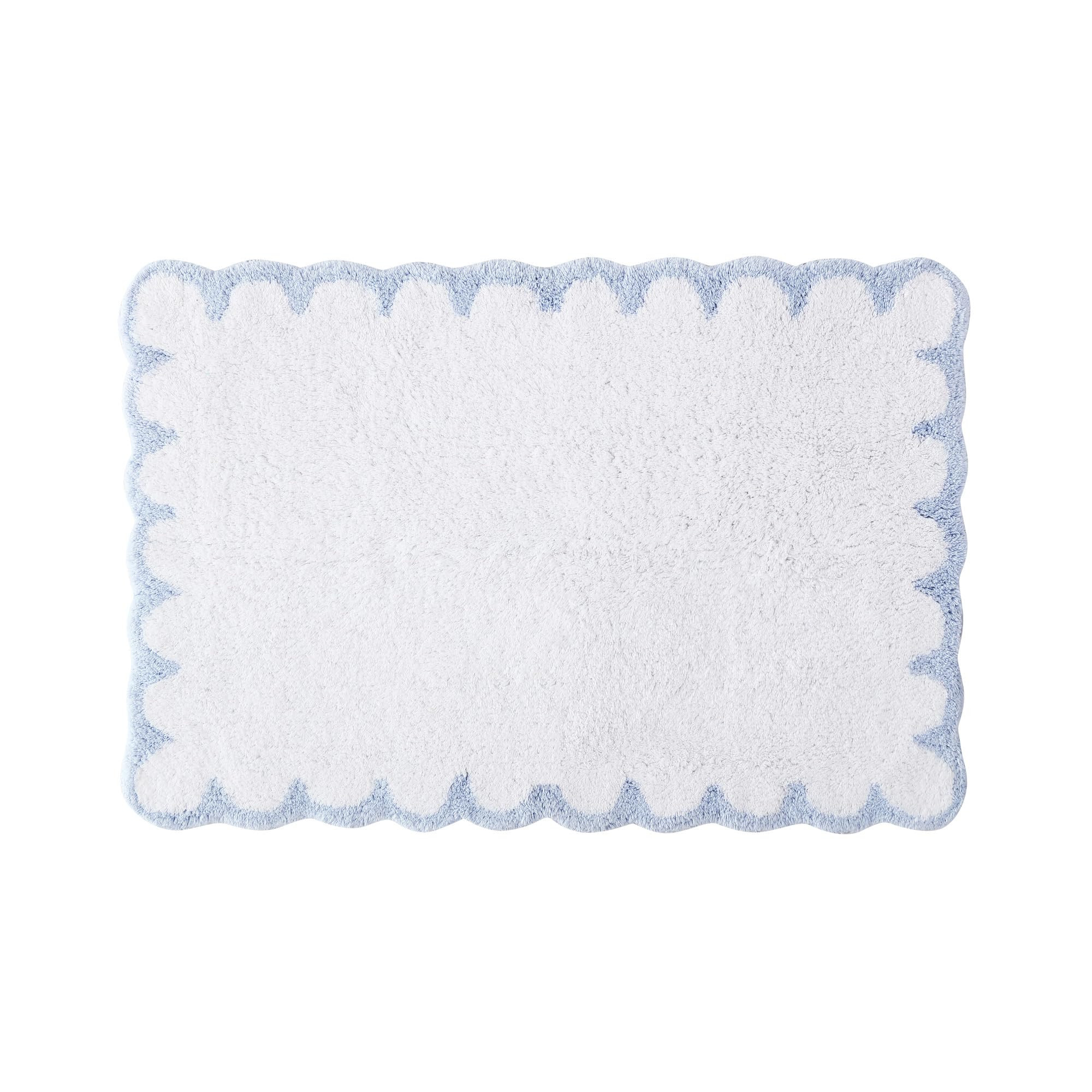 Peri Home Scalloped Bath Rug - Soft & Absorbent 100% Cotton Tufted Bath Mat, 20" x 30", White wit... | Amazon (US)